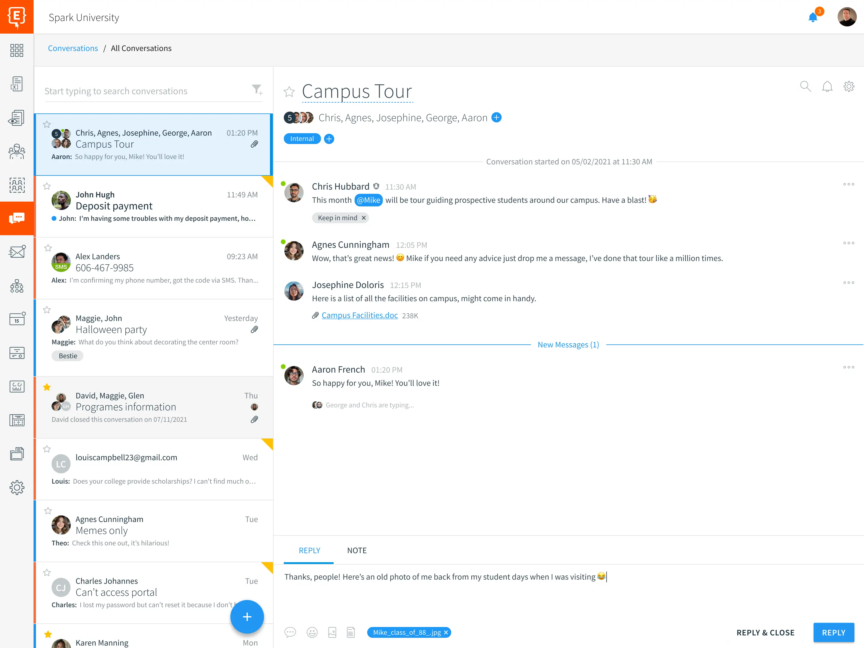 Element451 unified inbox showing email, SMS, and in-app messages in one interface
