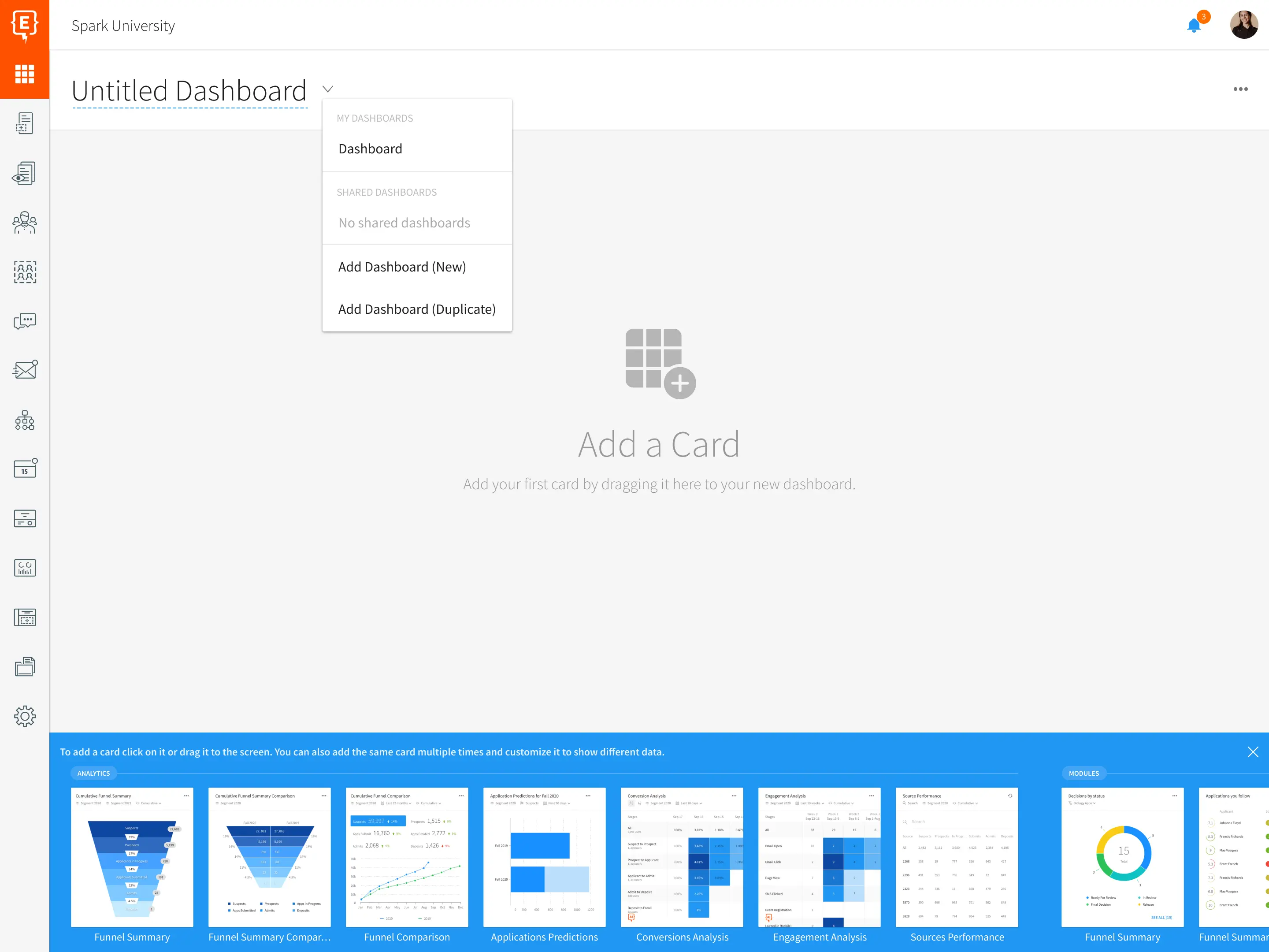 Element451 dashboard with filtering options and exportable data views