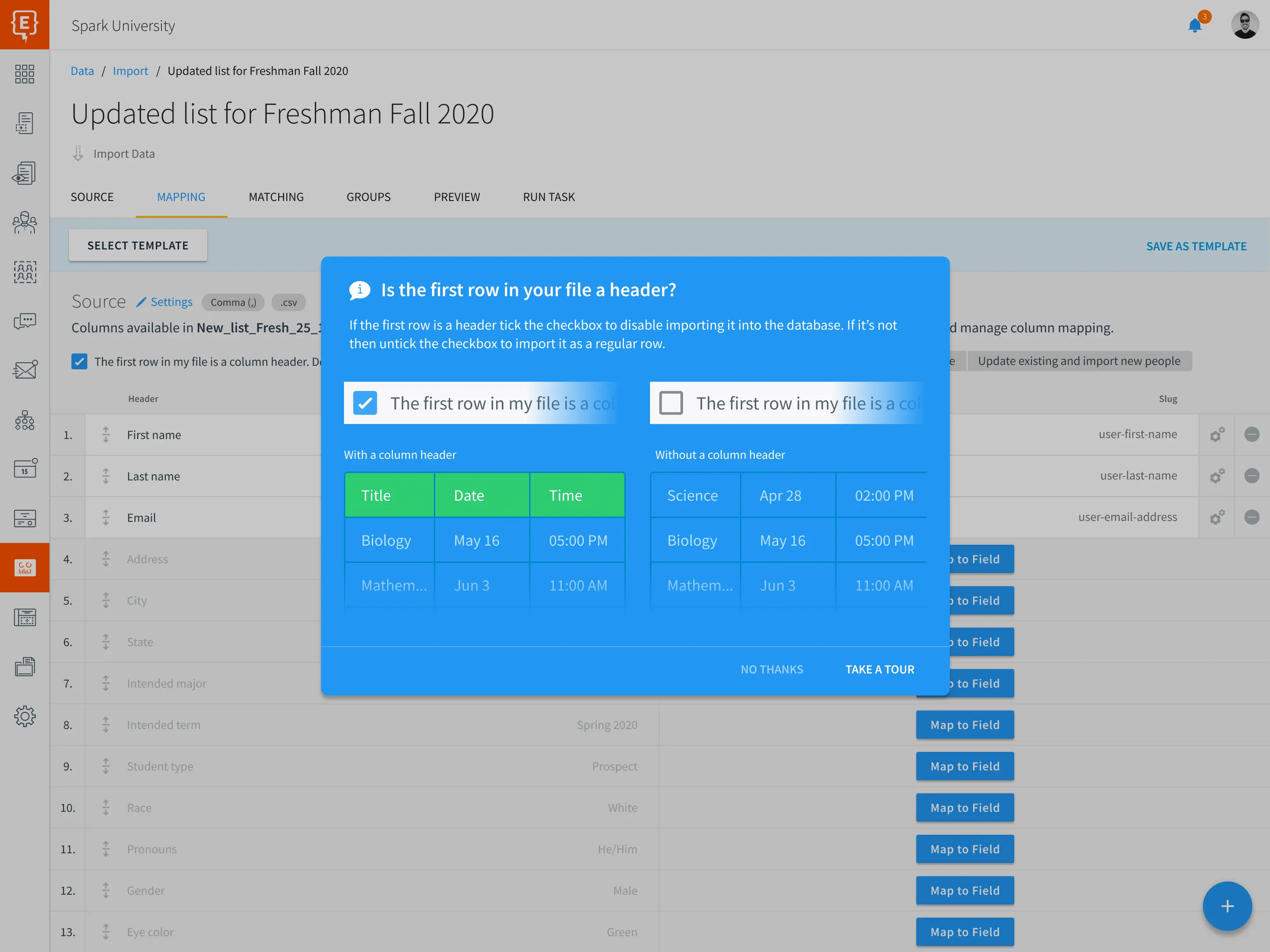 Element451 automated data transformation rules and field mapping interface