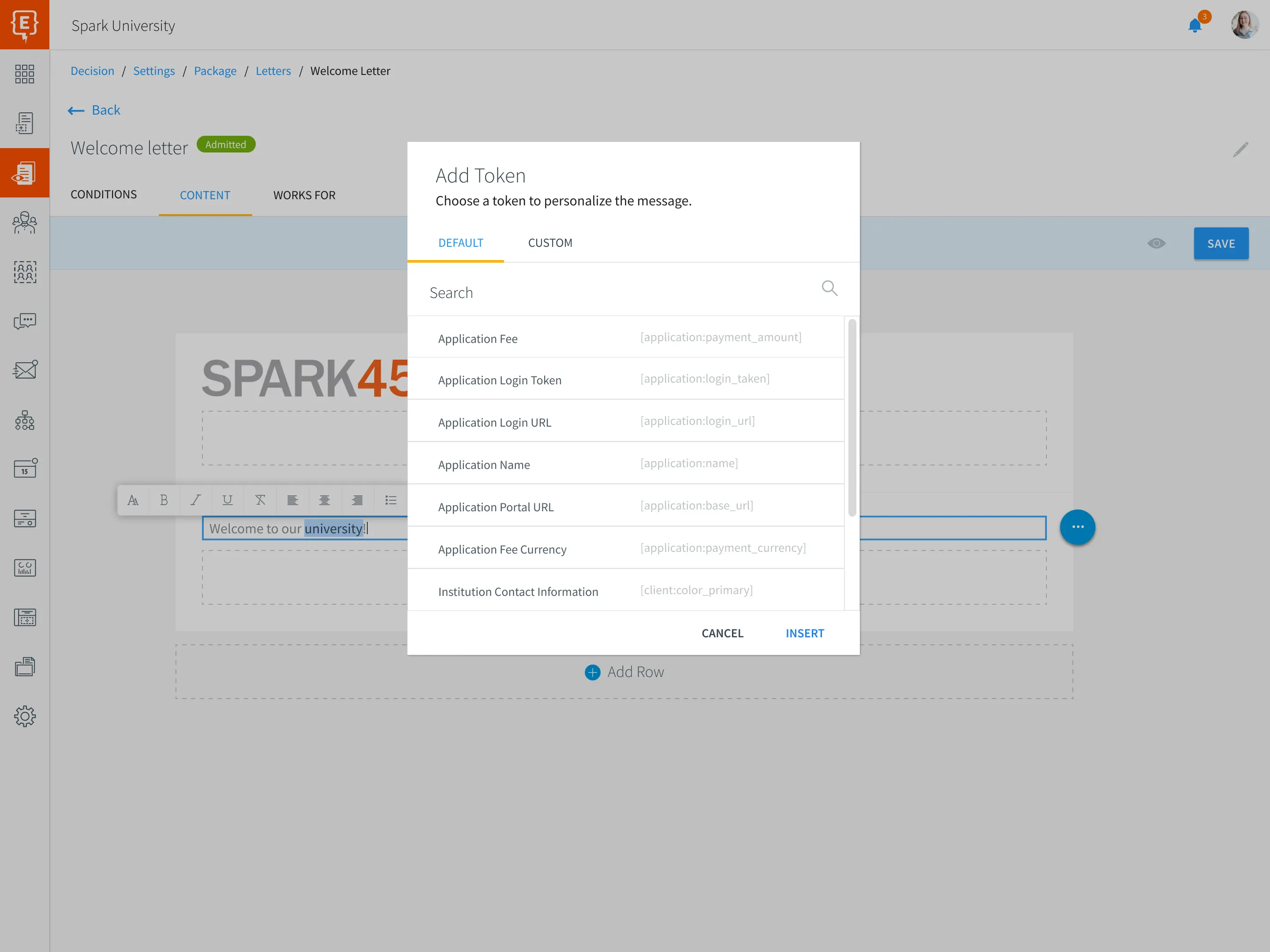 Element451 decision analytics and reporting dashboard with acceptance rate metrics