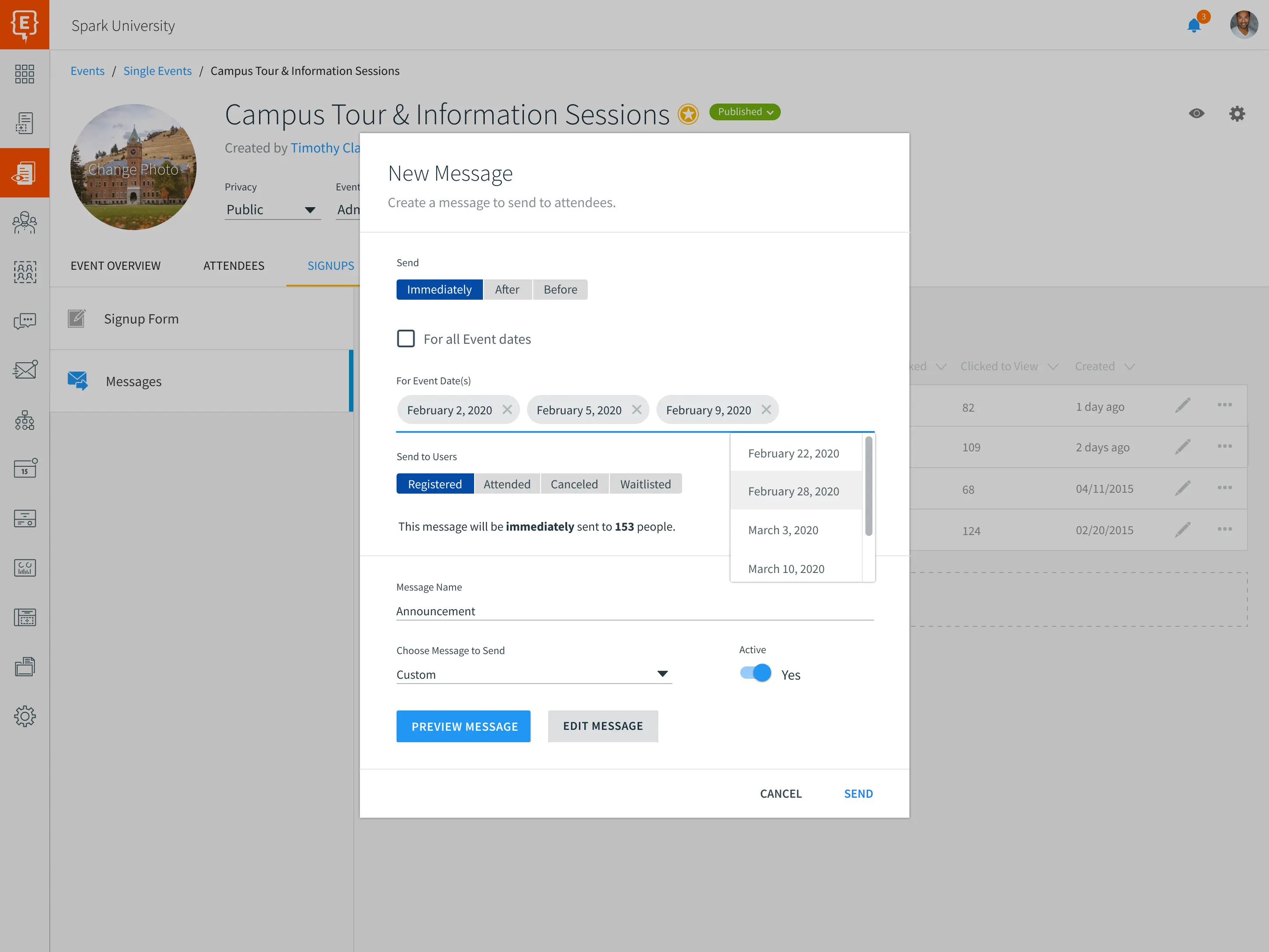 Element451 event analytics dashboard showing attendance rates and engagement metrics