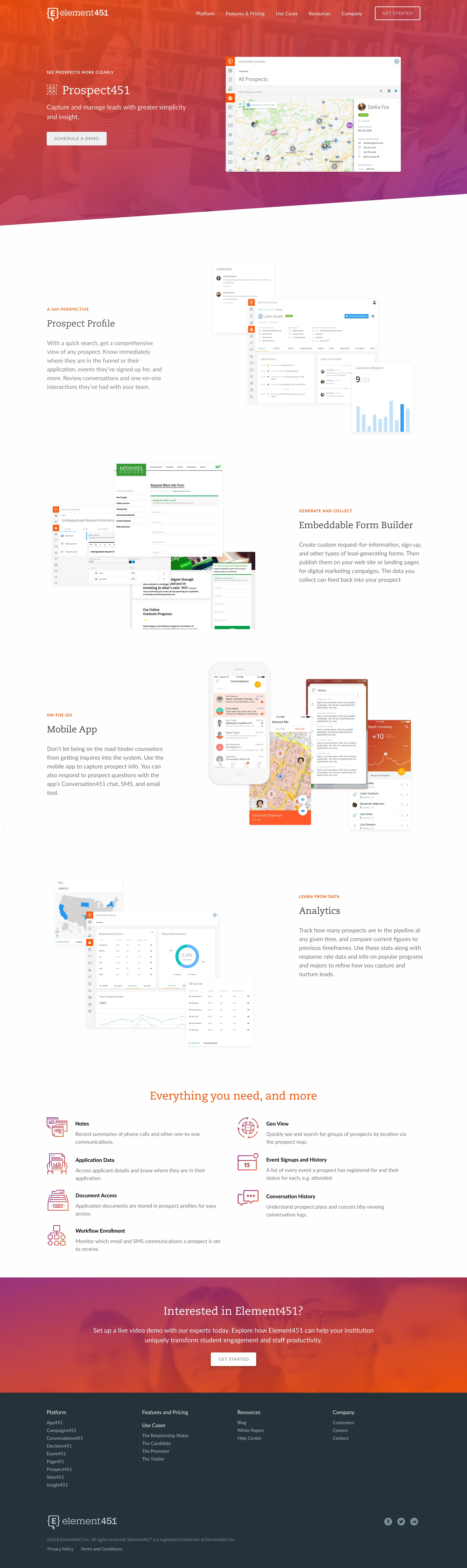 Element451 website pricing page with subscription tiers and feature comparisons