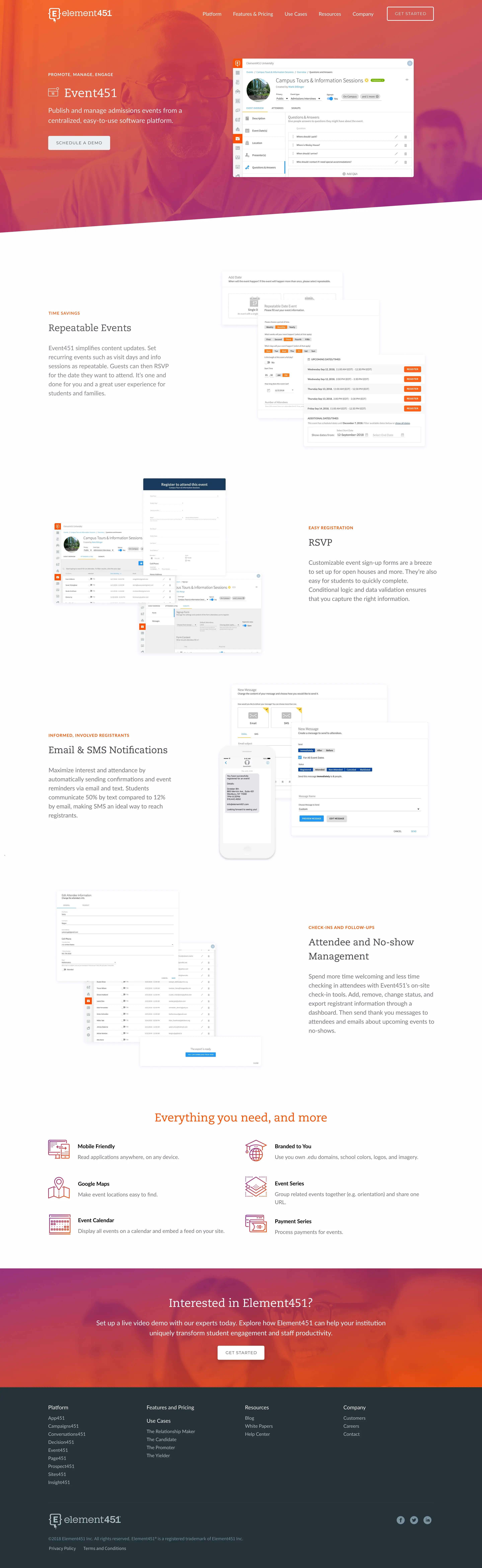 Element451 website resources page with documentation and support materials