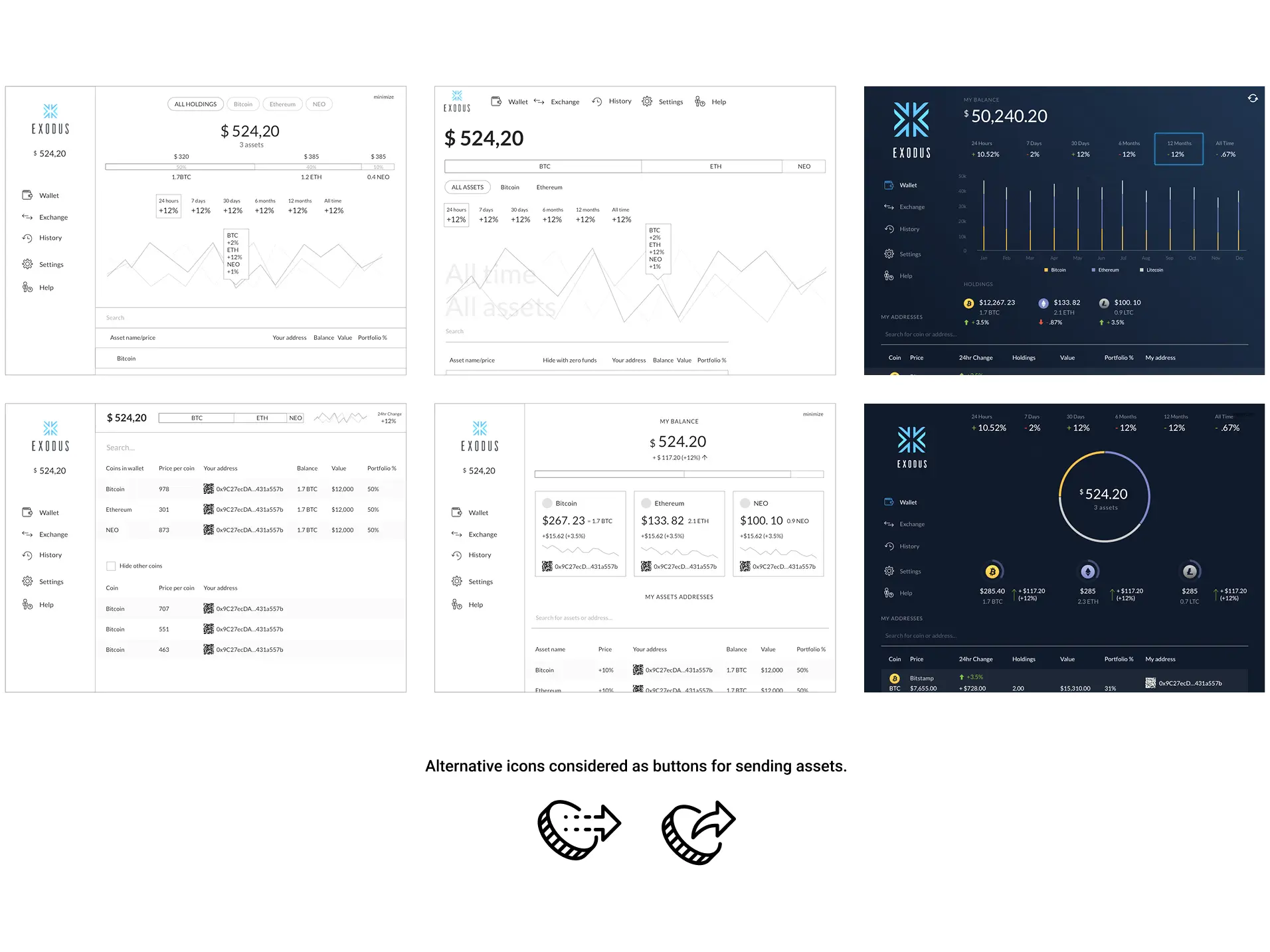Exodus wallet MacOS widget interface design