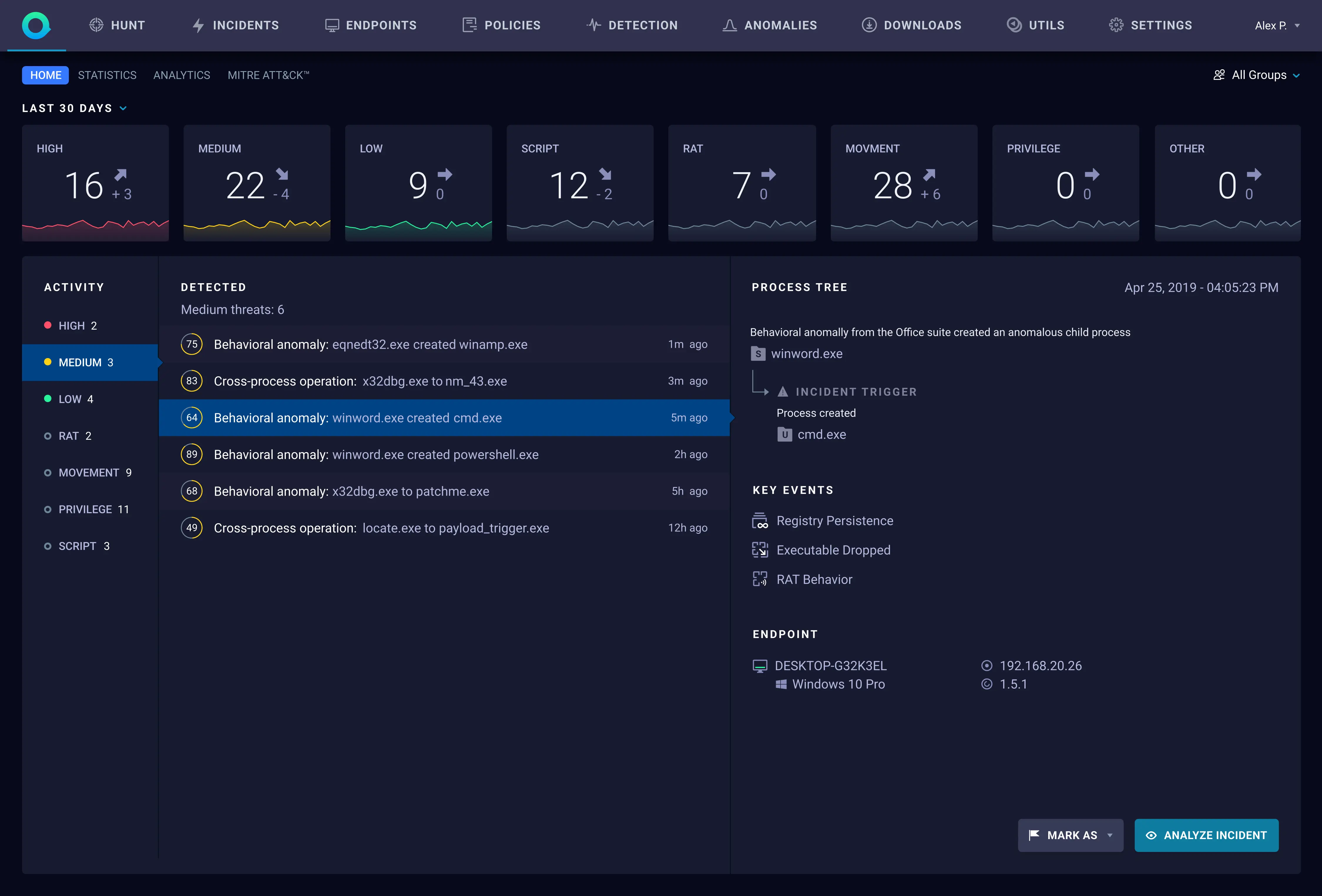 ReaQta platform interface screen 1