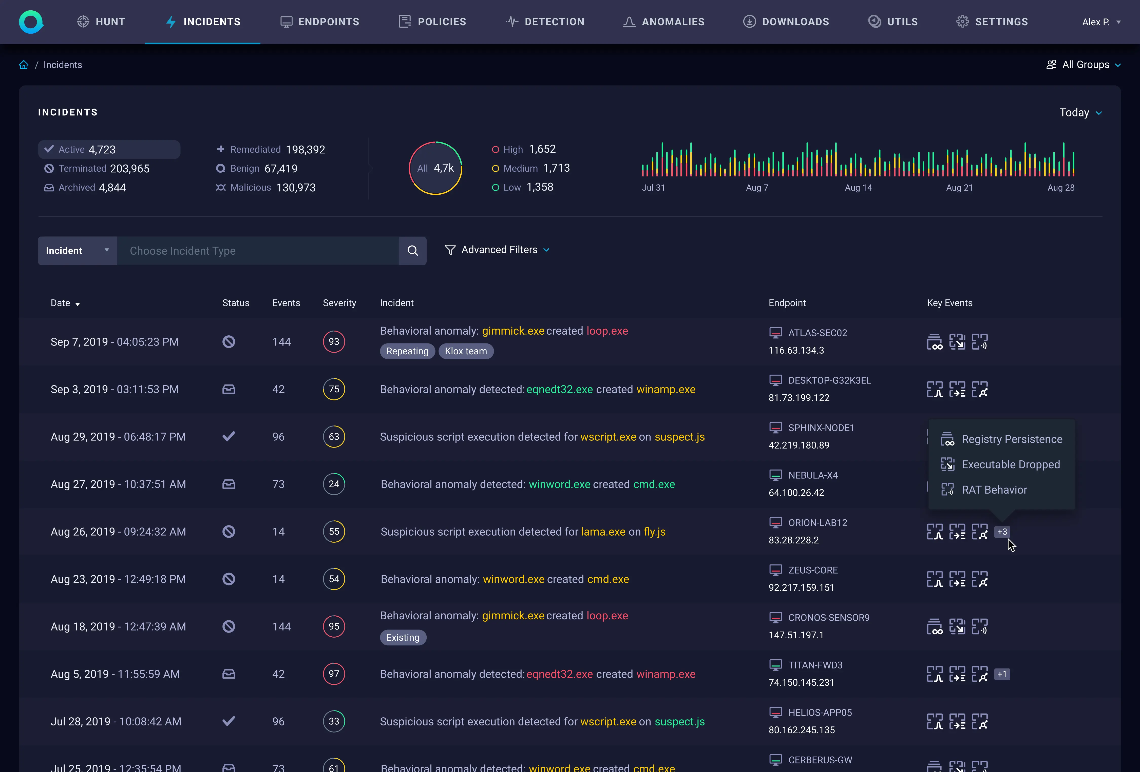 ReaQta platform interface screen 6